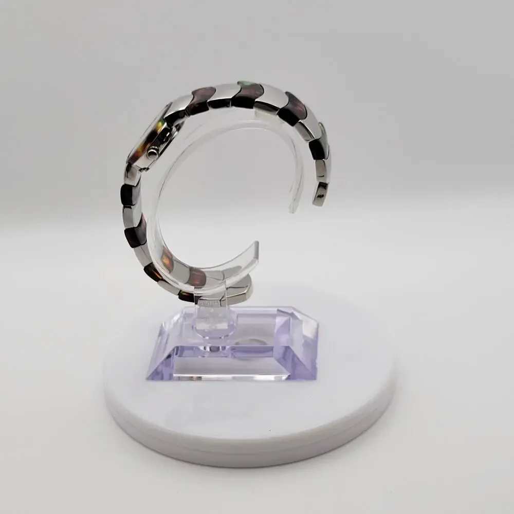 Xanadu Womens Silver Tone Tortoise Shell Bangle Cuff Quartz Watch White Dial
